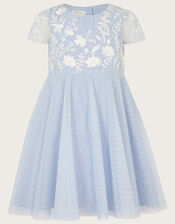 Baby Emmy Embroidered Party Dress, Blue (BLUE), large