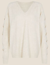 Plait Sleeve Detail Jumper, Ivory (IVORY), large