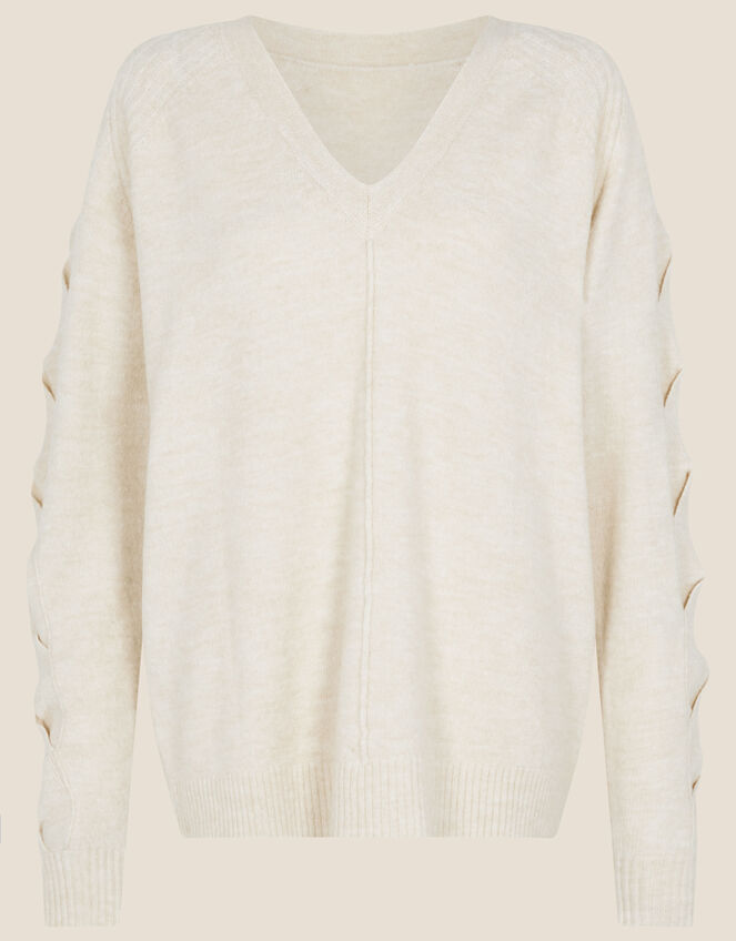 Plait Sleeve Detail Jumper, Ivory (IVORY), large