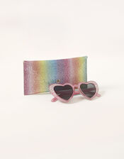 Diamante Glitter Heart Sunglasses with Case, , large