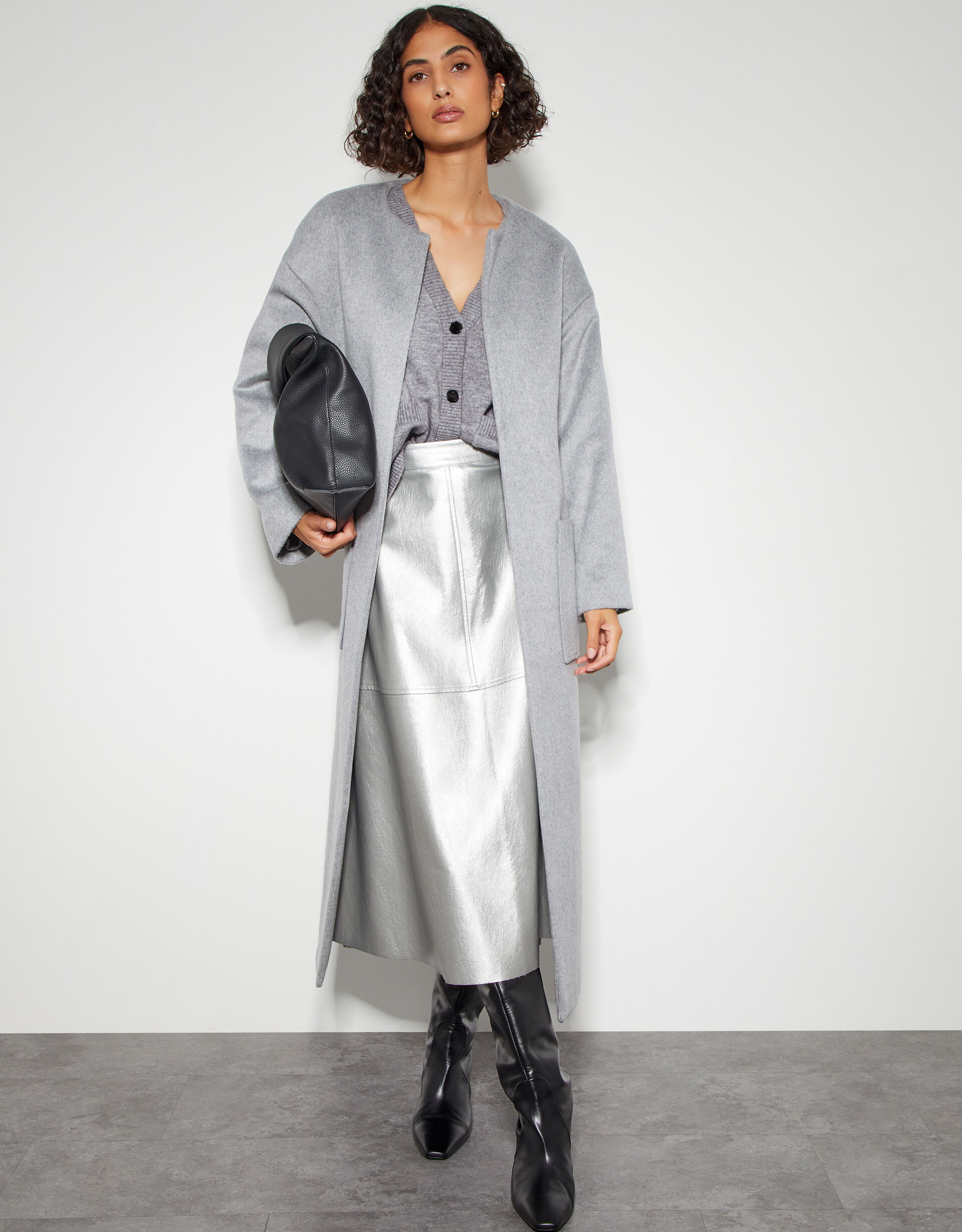 Pippa Faux Leather Skirt Silver Skirts Monsoon UK