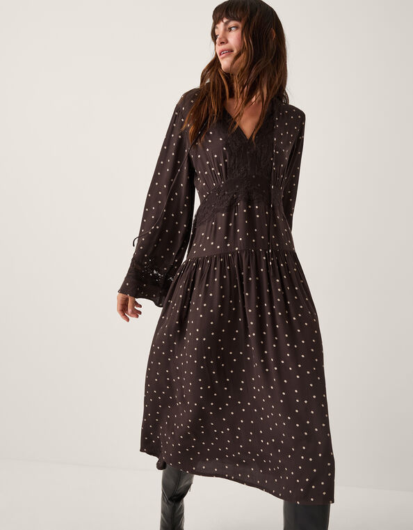 Mackie Polka Dot Lace Midi Dress, Brown (CHOCOLATE), large