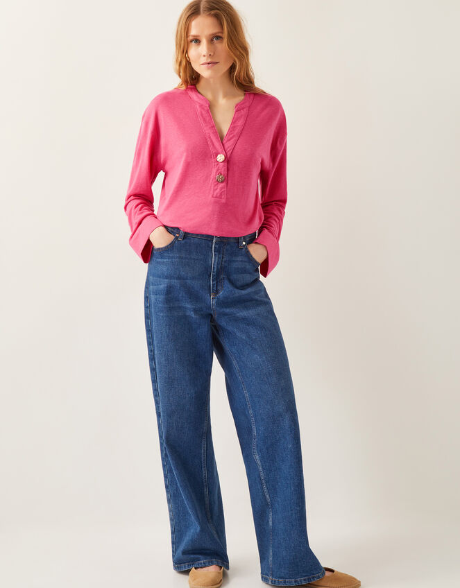 Asher Long Sleeve Linen-Blend Top, Pink (PINK), large