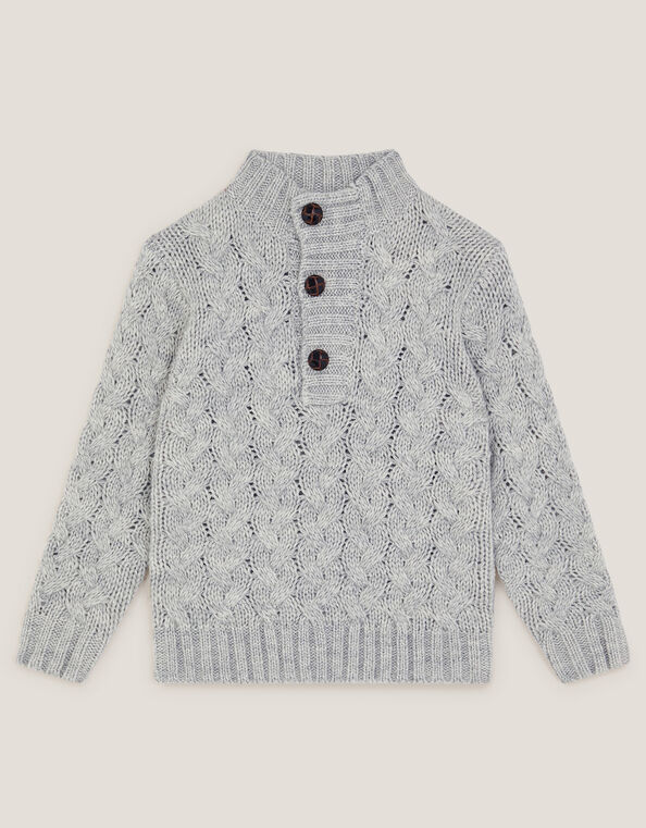 Cable Knit Button Jumper, Grey (GREY), large