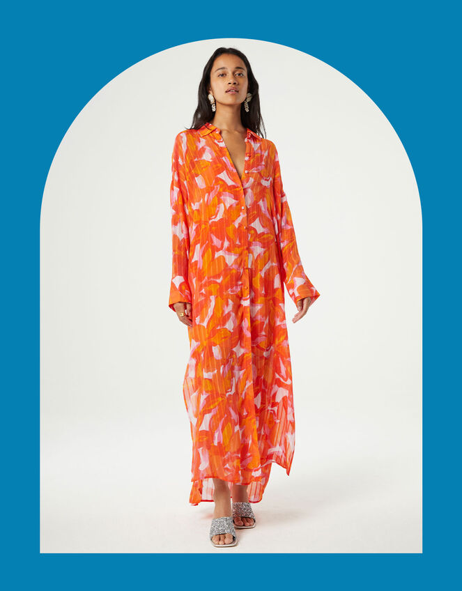 Fabienne Chapot Print Maxi Shirt Dress, Orange (ORANGE), large