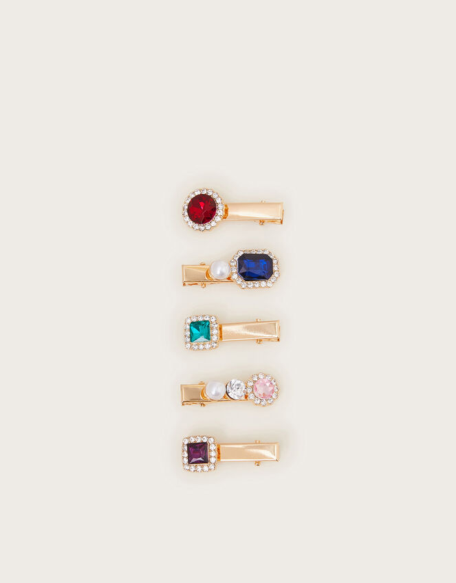 5-Pack Treasure Gemstone Hair Clips, , large