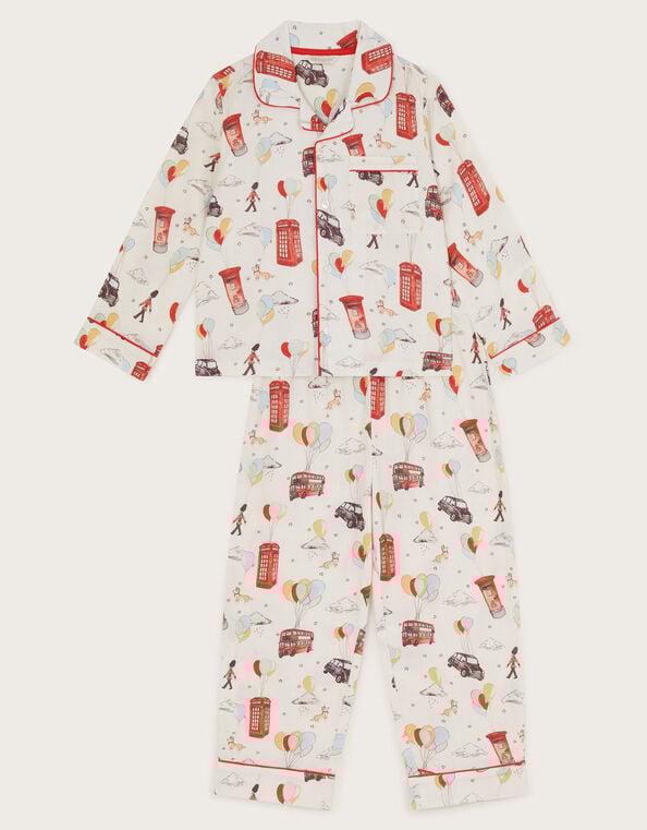 London Print Flannel Long Pyjamas Set, Ivory (IVORY), large