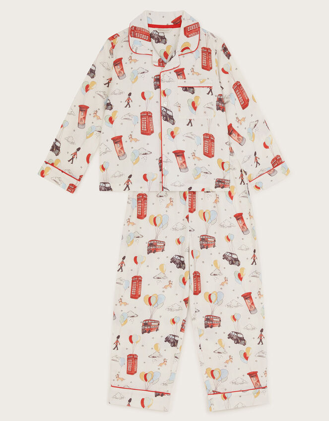 London Print Flannel Long Pyjamas Set, Ivory (IVORY), large
