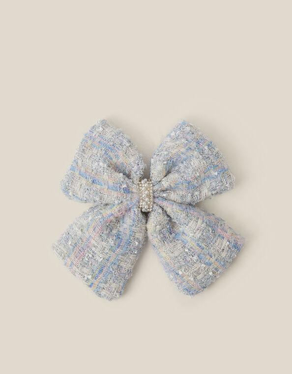 Tweed Bow Hair Clip, , large