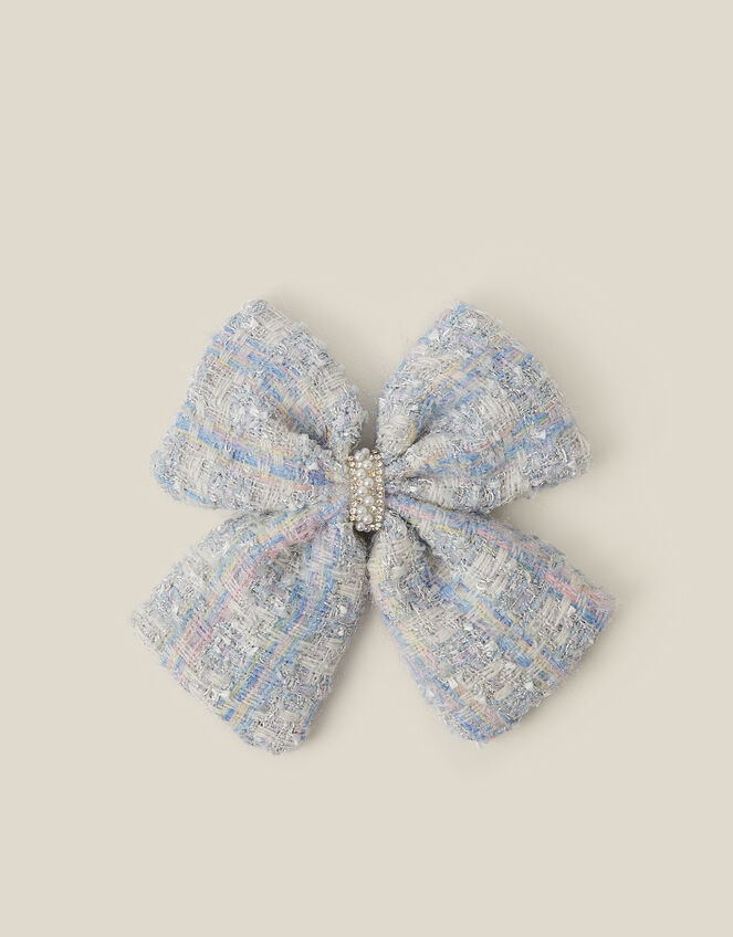 Tweed Bow Hair Clip, , large