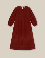 Joyce Embroidered Corduroy Midi Dress, Brown (COGNAC), large