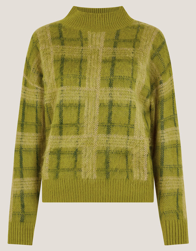 Cleo Brushed Check Print Jumper, Green (GREEN), large