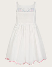 Butterfly Embroidered Cotton Dress, Ivory (IVORY), large