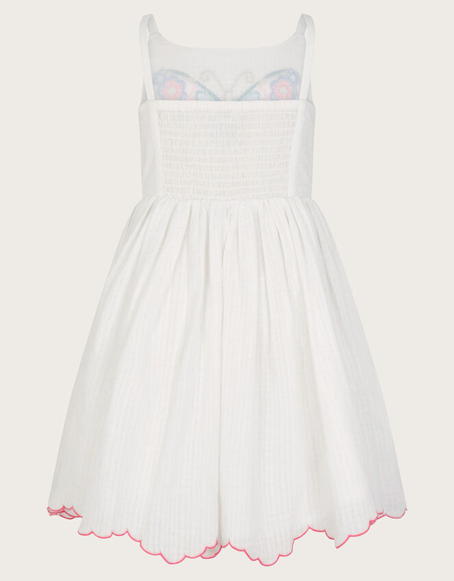 Butterfly Embroidered Cotton Dress, Ivory (IVORY), large