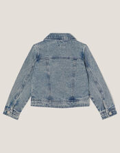 Sequin Floral Embroidered Denim Jacket, Blue (BLUE), large