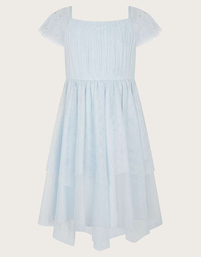 Theodora Tulle Diamante Sleeve Dress, Blue (BLUE), large