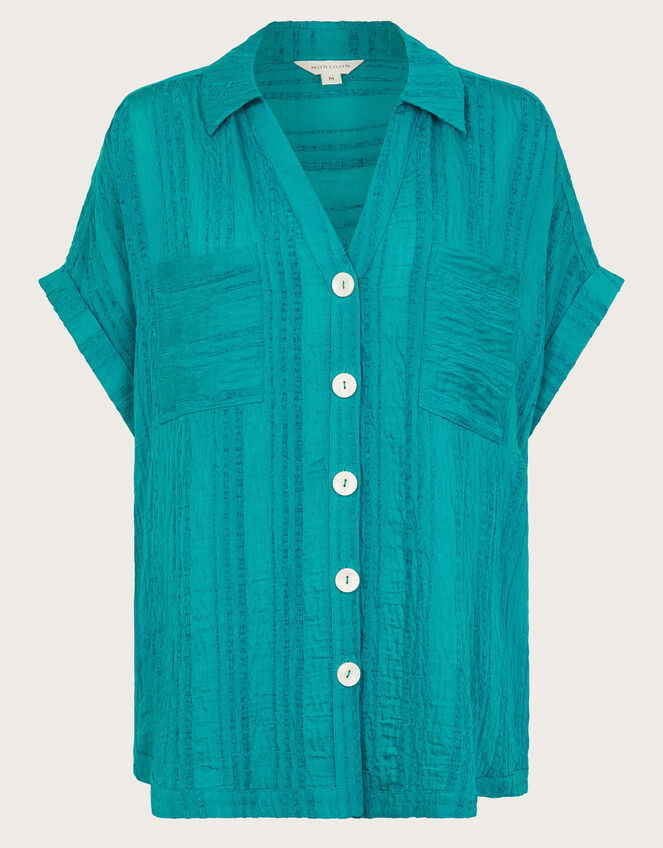 Sofia Textured Short Sleeve Shirt, Teal (TEAL), large