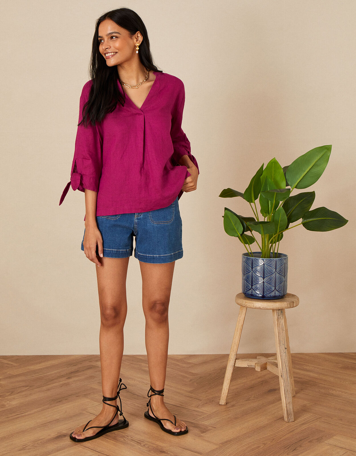 Tie Cuff Linen Tee Pink | Tops \u0026 T 