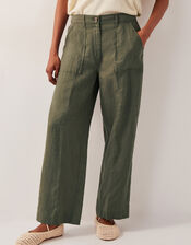 Linen Jolie Short Wide Leg Trousers, Green (KHAKI), large