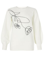 Flower Cornelli Knit Jumper, Ivory (IVORY), large
