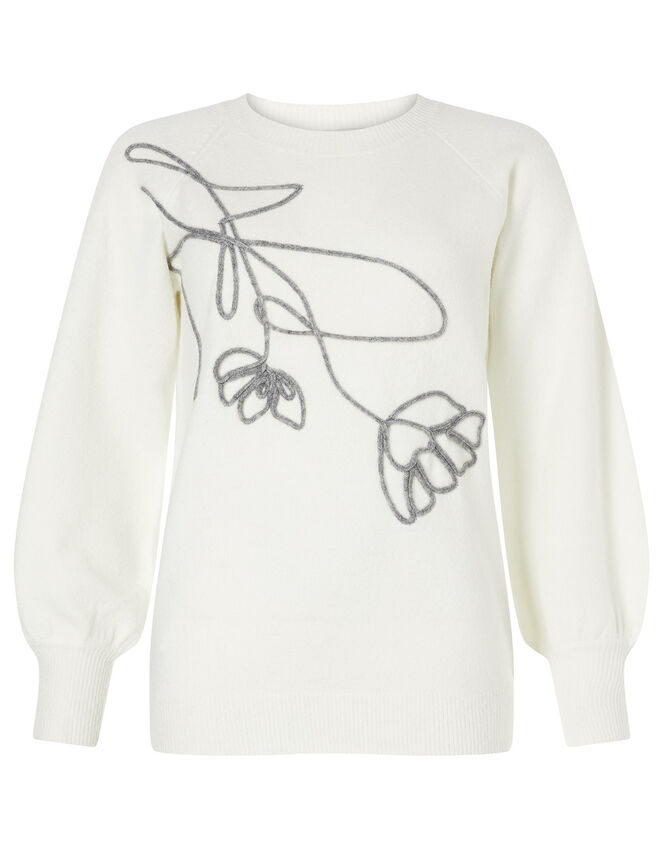 Flower Cornelli Knit Jumper, Ivory (IVORY), large