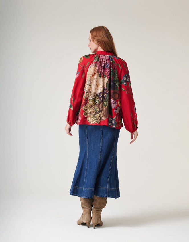 One Hundred Stars Primula Pussybow Blouse, Red (BERRY), large