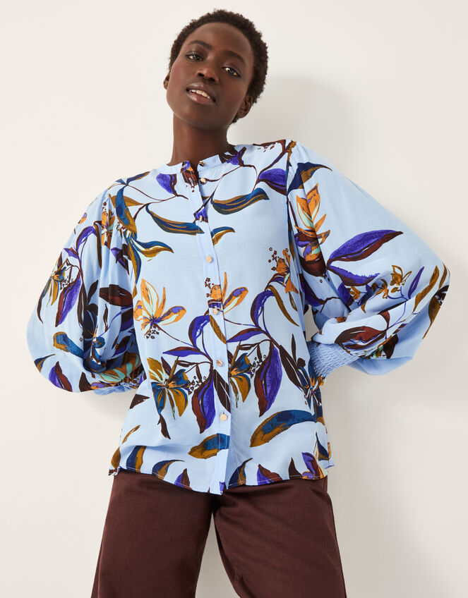 Sonya Floral Print Blouson Blouse Blue