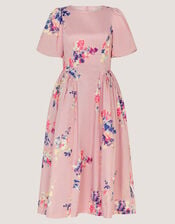 Amber Puff Sleeve Floral Midi Dress, Pink (PINK), large