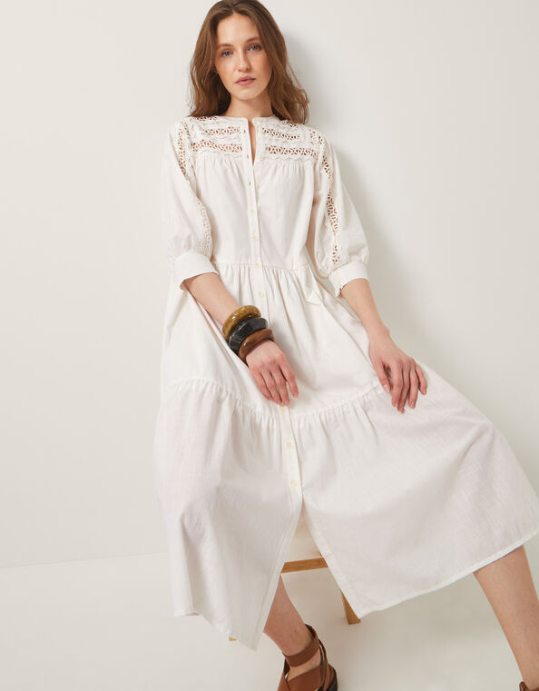 Tillie Cutwork Tiered Midi Dress, Ivory (IVORY), large
