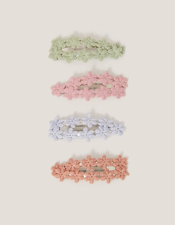 4-Pack Embroidered Flower Hair Clips, , large