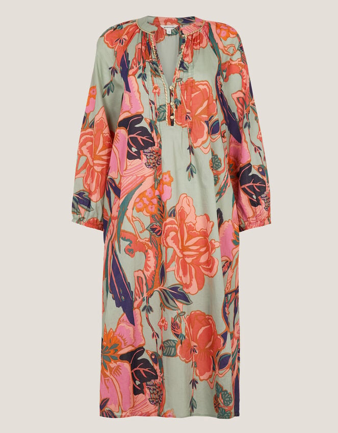 Carmen Floral Midi Tunic Dress, Green (SAGE), large