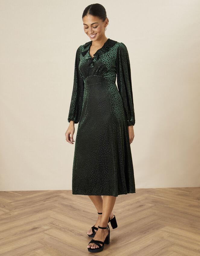 Kim Spot Midi Dress, Green (OLIVE), large