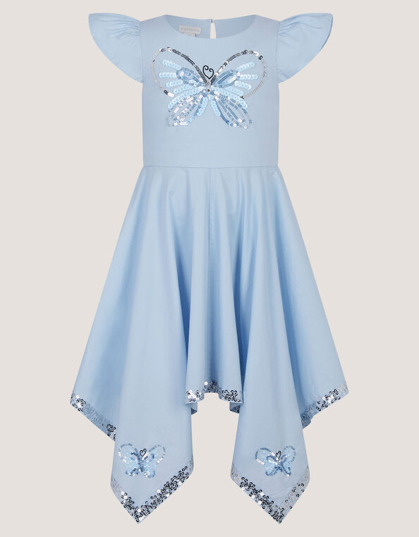 Sequin Butterfly Hanky Hem Party Dress, Blue (BLUE), large