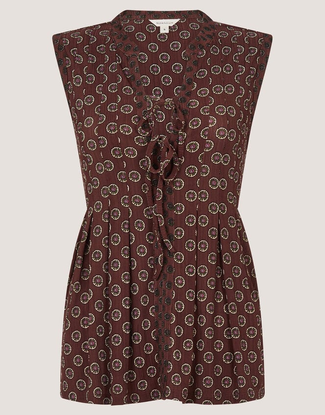 Magdalena Geometric Jersey Top, Brown (CHOCOLATE), large