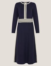 Keli Contrast Stripe Knit Midi Dress, Blue (NAVY), large