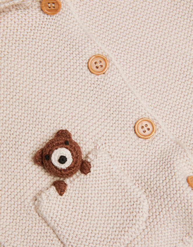Newborn Benny Bear Cardigan in Sustainable Cotton, Ivory (IVORY), large