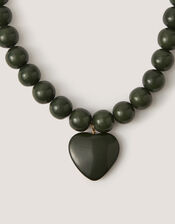 Heart Resin Beaded Necklace, Green (GREEN), large