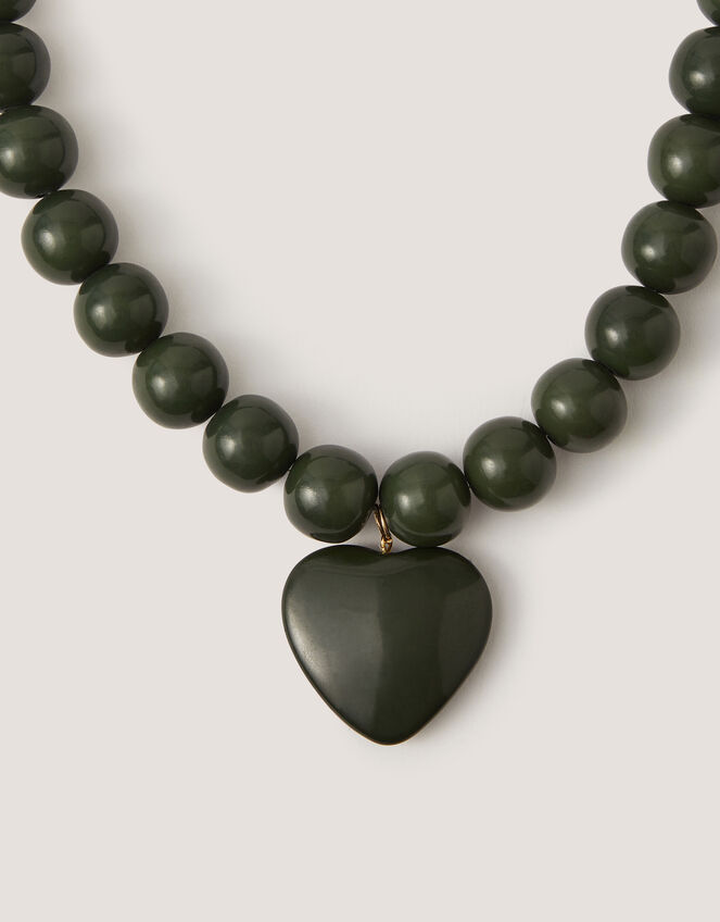 Heart Resin Beaded Necklace, Green (GREEN), large