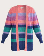 Longline Stripe Cardigan with Recycled Polyester, Pink (PINK), large