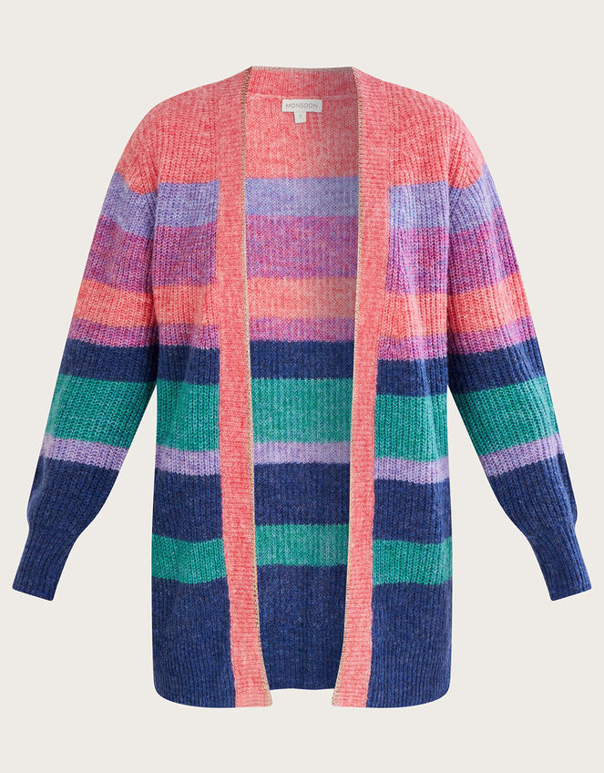 Longline Stripe Cardigan with Recycled Polyester, Pink (PINK), large