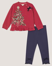 Christmas Tree Sweatshirt & Leggings Set, Red (BURGUNDY), large