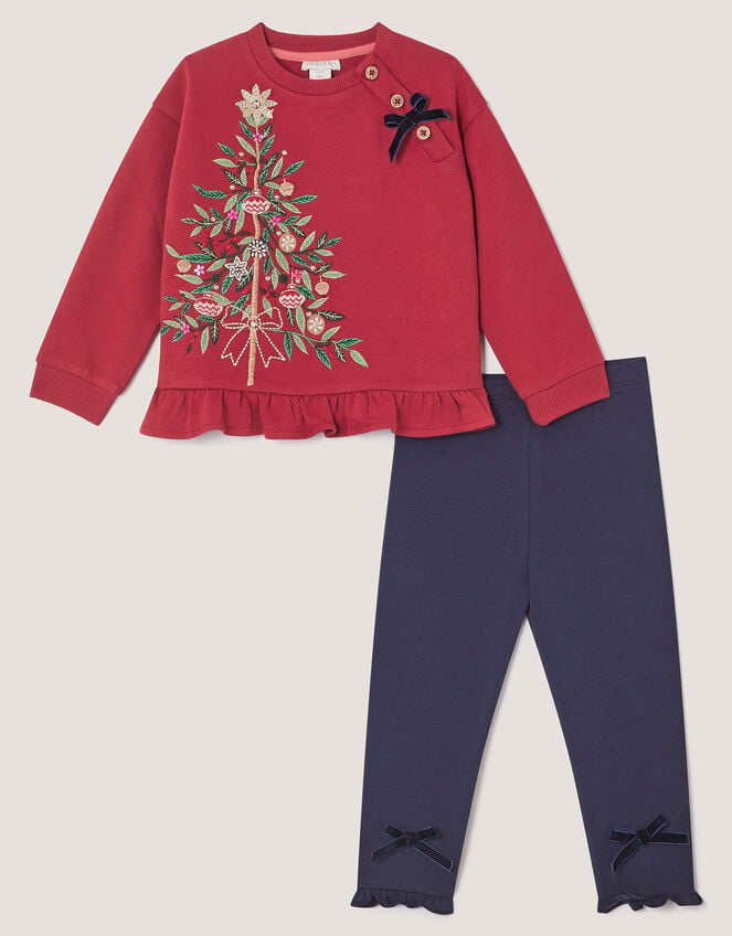 Christmas Tree Sweatshirt & Leggings Set, Red (BURGUNDY), large