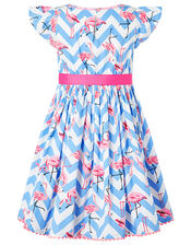 Adrienne Flamingo Dress in Organic Cotton, Blue (BLUE), large