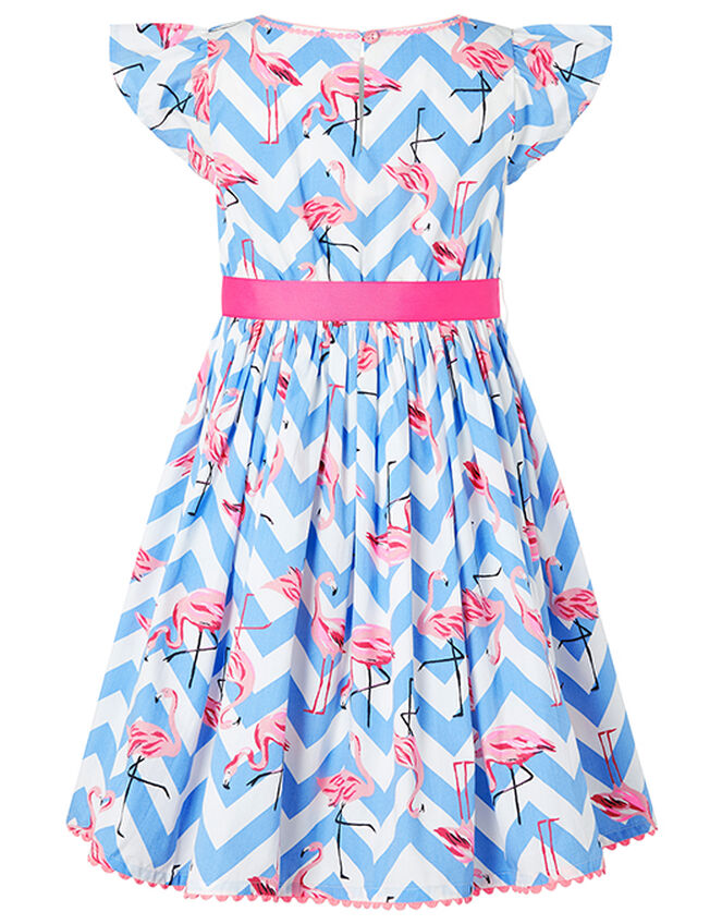 Adrienne Flamingo Dress in Organic Cotton, Blue (BLUE), large