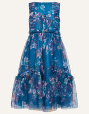 Floral Ruffle Tulle Maxi Dress, Teal (TEAL), large