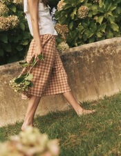 Hattie Gingham Midi Skirt, Orange (CORAL), large
