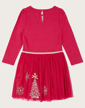 Christmas Reindeer Long Sleeve Disco Dress, Red (RED), large