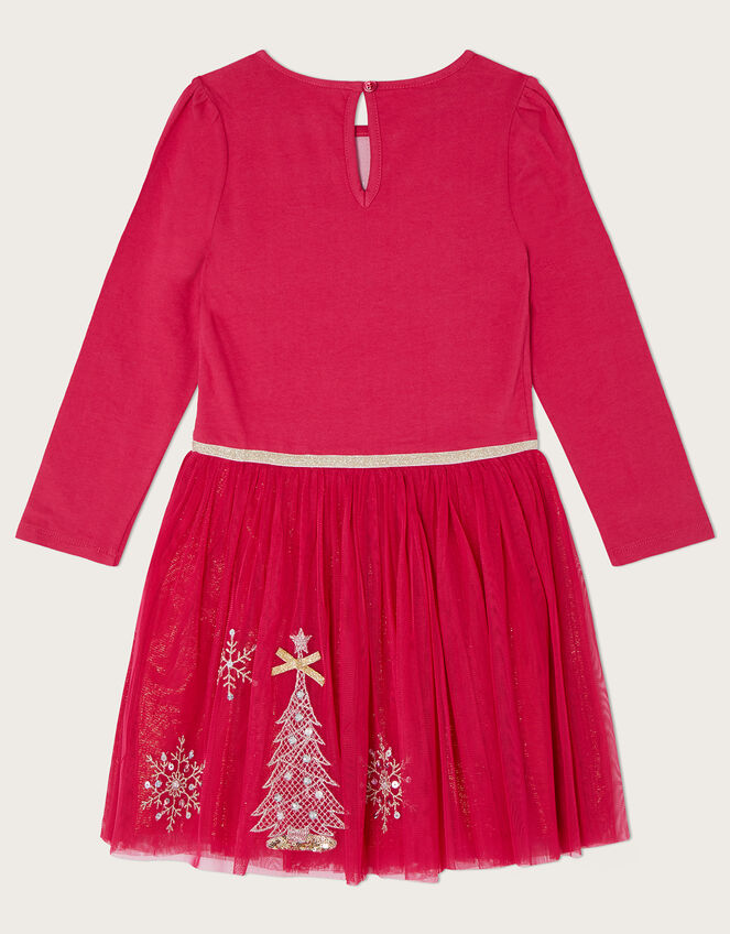 Christmas Reindeer Long Sleeve Disco Dress, Red (RED), large