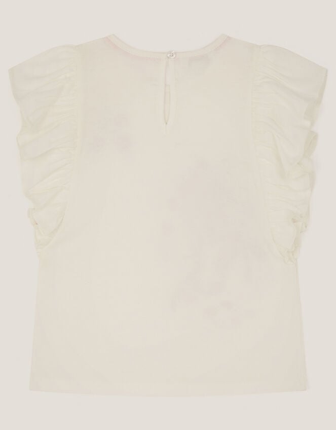 Embroidered Unicorn Ruffle T-Shirt, Ivory (IVORY), large