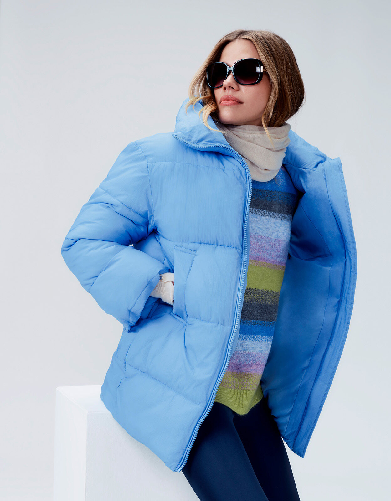 Pale blue puffer coat online